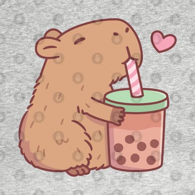 Cute Capybara Loves Bubble Tea by rustydoodle